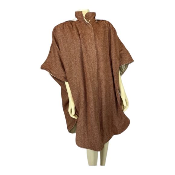 American Vintage 1960’s tweed reversible cape  removable hood made USA size med - Picture 2 of 12
